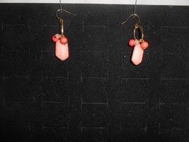 Gold Tone Coral Pink Colored Bead Drop Earrings - $7.70