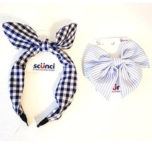 Scunci Patriotic Bow Headband and Alligator Clip Gingham Striped Blue Wh... - $10.00