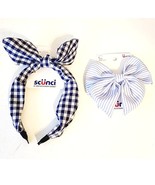 Scunci Patriotic Bow Headband and Alligator Clip Gingham Striped Blue Wh... - $13.67 CAD