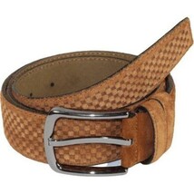 Men Genuine Basket weave Suede Soft Leather Belt PIERO ROSSI Turkey #1002 Cognac image 4