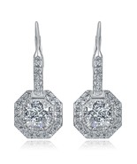 3.24 TCW Round Cut Diamond Halo Drop Lever Back Earrings 14k White Gold - €7.958,49 EUR