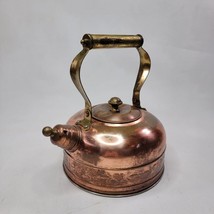 Vintage Whistling Copper And Brass Kettle Teapot Pot Embossed 7x5 Inches - $22.77