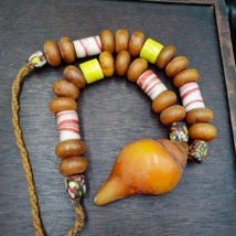 Moroccan Handcrafted Resin Amber Glass Vintage Jewelry African Necklace - £91.59 GBP