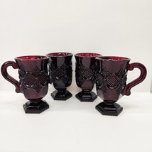 SET OF 4 Vintage Avon 1876 Cape Cod Ruby Red Glass Pedestal Drinking Cup Mugs - $23.20