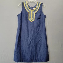 Merona Women Dress Size 12 Blue Midi Preppy Sequin Scoop Neck Classic Sleeveless - £10.78 GBP