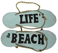 Hand Carved Flip Flop Life's A Beach Sign Towels Beach Surfboard Wooden Wall Han - £19.73 GBP