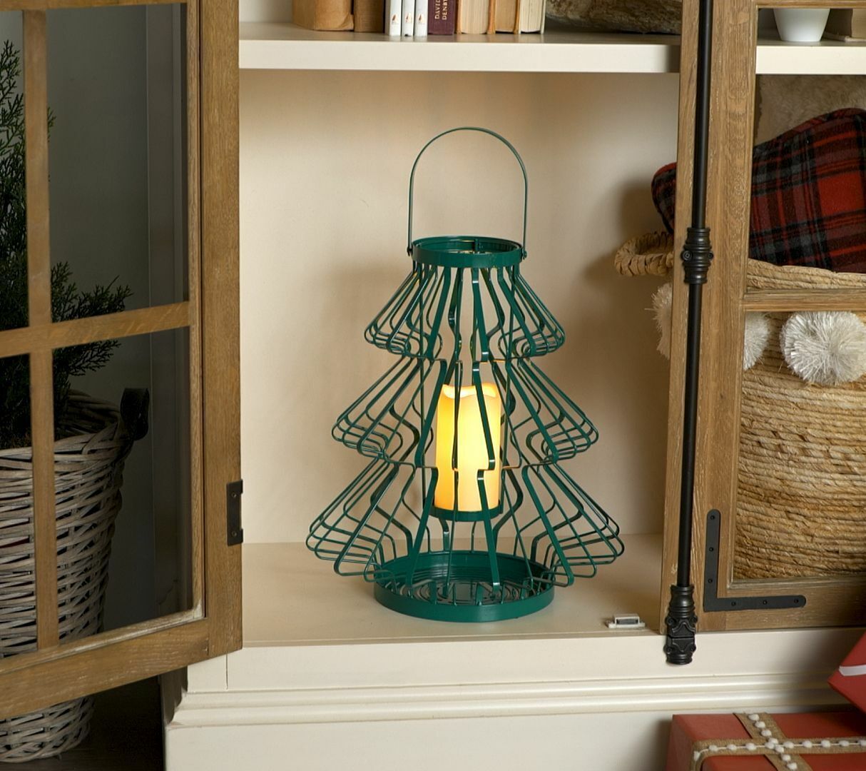 Home Reflections 16" Flameless Tree Lantern w/ Pillar& Remote in Green - $63.01