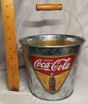 Vintage Coca-Cola Galvanized Metal Bucket/Pail w/ Wooden Handle &amp; Removabl Liner - £8.71 GBP