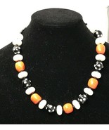 21&quot; Round Beads Necklace Orange Black White Handmade Retail $98 - £39.25 GBP