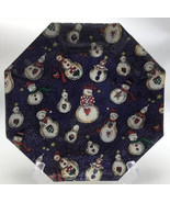 Plate Christmas Snowman Decoupage Glass Octagon Navy Blue Whimsical 8.5&quot;... - £18.87 GBP