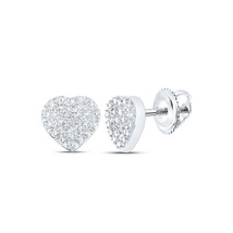 Sterling Silver Womens Round Diamond Heart Earrings 1/20 Cttw - £67.97 GBP