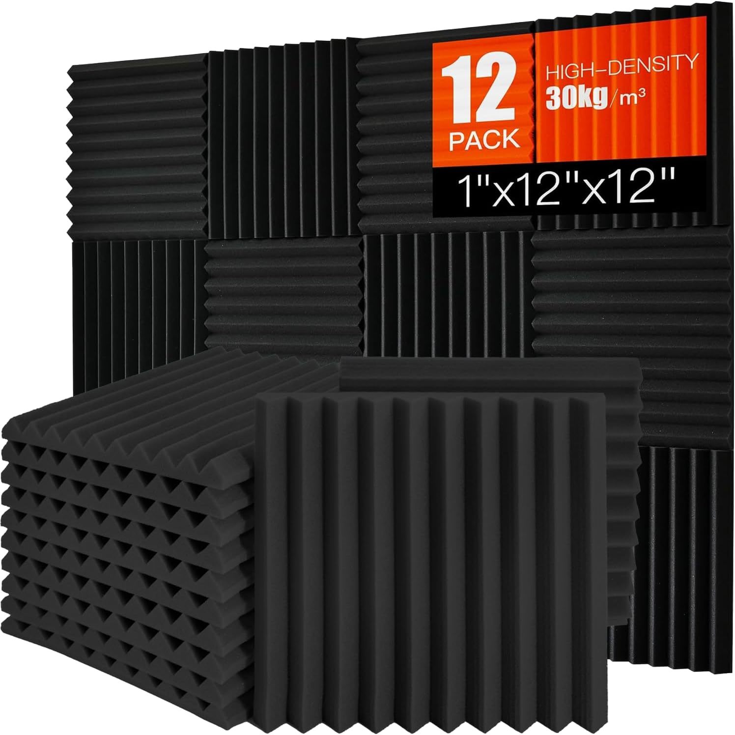 Acoustic Foam Panels 12 Pack 1&quot; X 12&quot;X 12&quot; High Density Soundproofing We... - $38.95