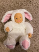 Vintage Anne Geddes Baby White Bunny Rabbit Plush Doll 1997 Pink Ears  8&quot; - £12.54 GBP