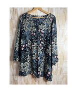 J Jill Black Floral Print Rayon Tunic Shirt Size L Bell-Sleeve - $367.12 MXN
