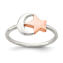 Silver Rose Tone Moon &amp; Star Ring QR6971 - $52.89