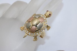 Fine 14K Tricolor Gold Cubic Zirconia Open Turtle Locket Ring Size 9 CUS... - £805.41 GBP