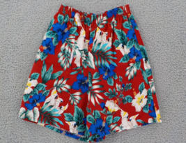 Evergreen Island Womens Shorts With Pockets SZ S Deep Red Tropical Hibis... - £7.85 GBP