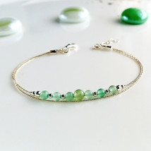 Dainty green aventurine silver bracelet,layered bracelet,stackable crystal brace - £28.10 GBP
