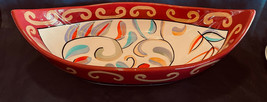 Colorful Boat Shaped Stoneware Bowl Mediterranean Swirl Home Interiors - £35.55 GBP