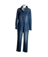 Feisty Boutique Stretch Denim Jumpsuit L Blue Buttons Pockets Rosie the ... - £55.74 GBP