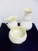 Belleek Ireland 5 pieces green stamp,milk jar, 2 open sugar and 2 creamers - £98.92 GBP