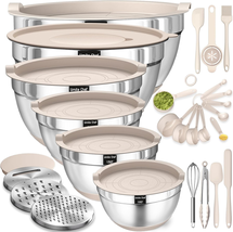 Mixing Bowls with Airtight Lids Set, 26PCS Stainless Steel Khaki Bowls - £46.70 GBP