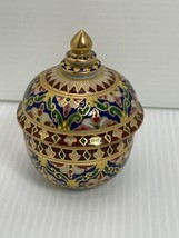 Thai Hand Painted Floral Gold Flower Benjarong Ceramic Jar Storage Conta... - $23.36