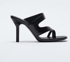 Zara Black Asymmetric Sheep Leather Sandal Shoes (Size 9/ EU40) - £66.52 GBP