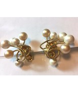 Vintage Hobe Clip Earrings Pearls Gold Tone Chic Retro Wedding Bridal Ni... - $71.83 CAD