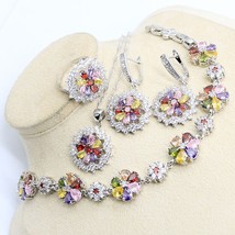 2020 New Fashion Silver Color Bridal Jewelry Set for Women Multi-Gem Bracelet Ea - £28.49 GBP