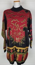 Vintage I.Magnin Long Tunic Sweater Black Gold Red Tiger Tapestry L? - £70.85 GBP