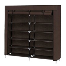 6 Tier Shoe Rack Double Row Home Space Saving Storage Cabinet Organizer Brown - £30.66 GBP