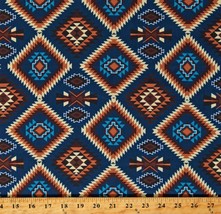 Cotton Southwest Tribal Diamonds Blue Brown Argyle Fabric Print by Yard D366.50 - $12.95