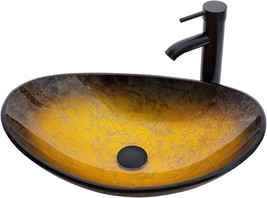 Yimai Ingenuity Vessel Sink 20.8&quot;X13.7&quot; Bathroom Sinks With Faucet, 20202A（Gold） - £124.69 GBP