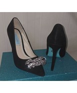 Betsey Johnson PIPER Black Suede Bling bow stiletto heels pointed toe Si... - $546.75 MXN