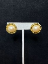 Heavy Gold Tone Faux Pearl Pierced Earrings (3916) - £9.74 GBP