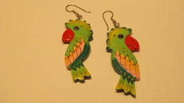 Colorful Wooden Parrot earrings 2&quot; - £11.21 GBP