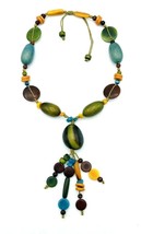 Vintage 70&#39;s Multi Color Dyed Wooden Bead BOHO Necklace - £14.19 GBP