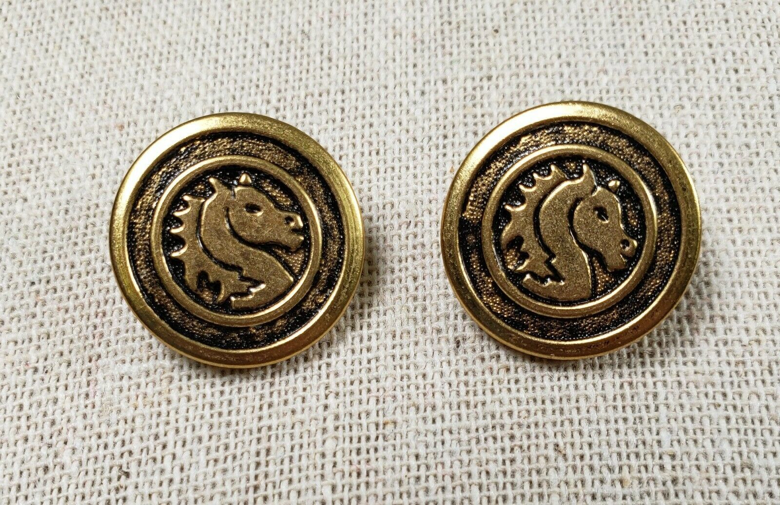 Vintage Buttons Metal Horse Head Buttons Gold Tone Lot of 2 - $5.27