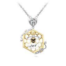 Bee Necklace With Honeycomb And Flower Be Kind Hexagon Necklace Silver Pendent - £119.83 GBP