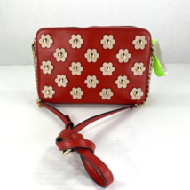 Michael Kors Jet Set Floral Applique  Crossbody Bag Red Leather Zip B3G - £55.66 GBP