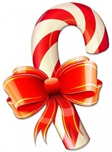 Candy Cane with Red Christmas Ribbon Plasma Metal Sign - $30.00