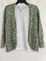 Soft Surroundings Sweater Women S Green Brown Animal Print Open Front Cardigan - £15.48 GBP