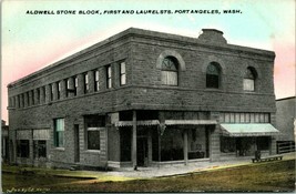 Vtg Postcard Aldwell Stone Blcok - First and Lauerl Streets - Port Angeles WA - £10.83 GBP