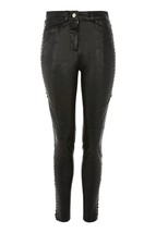 Topshop lace up biker 100% leather skinny pants Black - $5,629.07 MXN