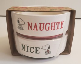 Snoopy Peanuts x Rae Dunn NAUGHTY &amp; NICE stackable bowls NWT pet ? cat /... - $21.99