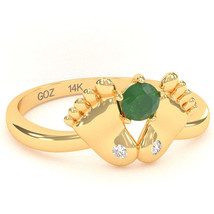 Baby Feet Emerald Diamond Ring In 14k Yellow Gold - £315.54 GBP