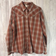 Rockies Shirt Women 2XL Rust Gingham Western Long Sleeve Pearl Snap Cowgirl Good - £10.41 GBP