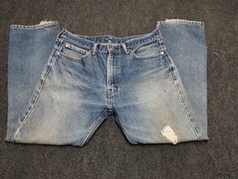 Levi Jeans Men 36x30 Blue 505 Regular Straight Leg Pants Distressed Ripped - £18.10 GBP
