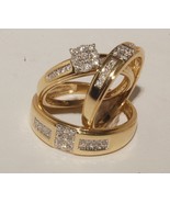 14K Yellow Gold Finish His Hers Diamond Engagement Wedding Bridal Trio R... - $166.58 CAD